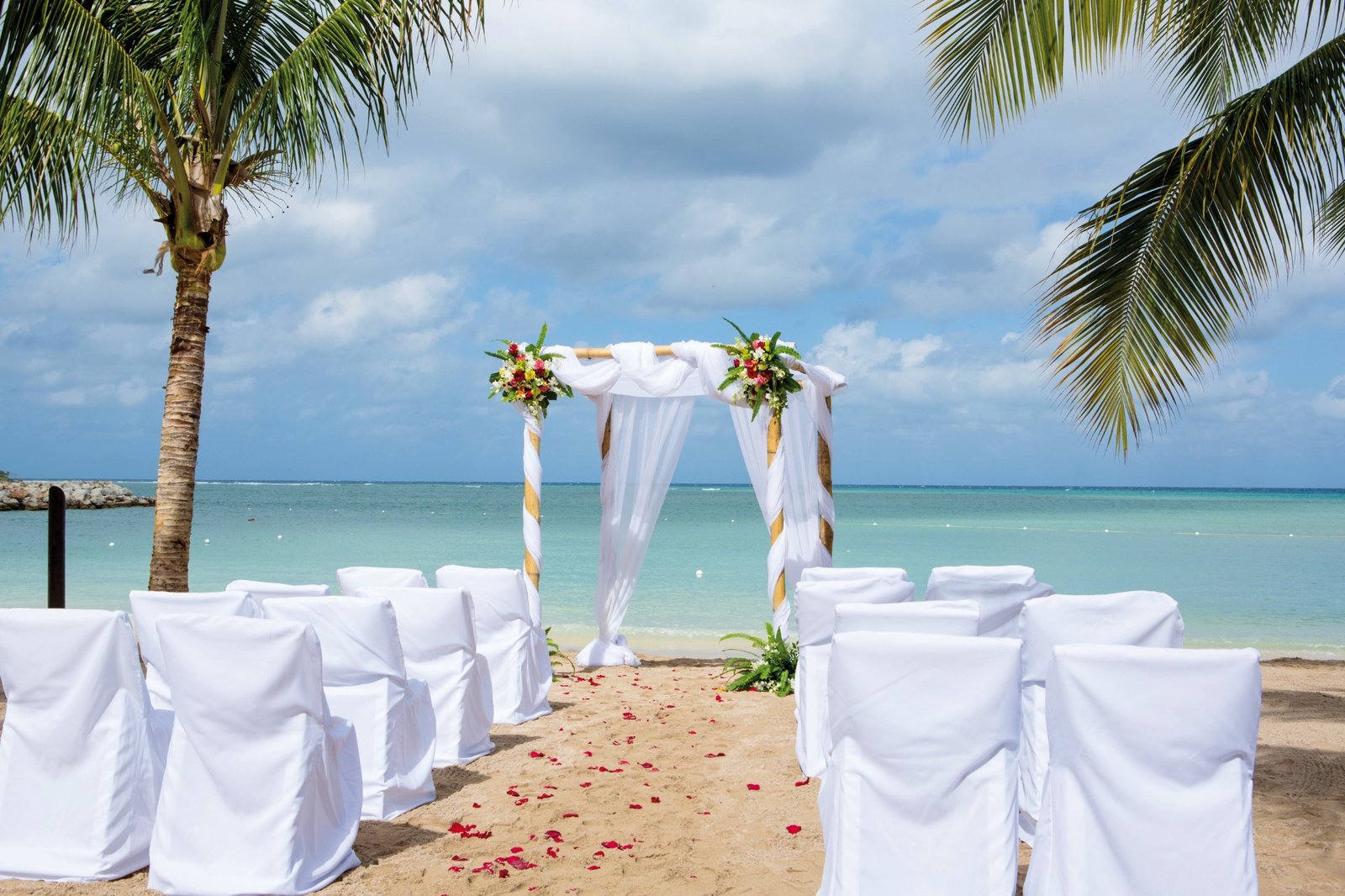 Beach wedding ceremony setup at RIU Palace Jamaica in Montego Bay